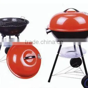 Red Oval Protable Charcoal Bbq Grill Metal With Wheel Outdoor thumbnail-2