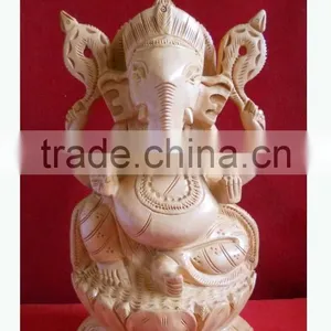 Wooden Handicraft Wood Carving Vedic God Ganpati Rich Arts And Crafts Jaipur Rajasthan India Artisan Statue Sculpture Elephant thumbnail-1