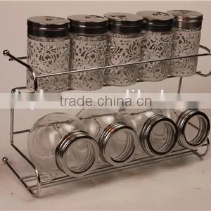 Glass Spice Jar Spice Bottles Glass Condiment Set With Iron Shelf thumbnail-2