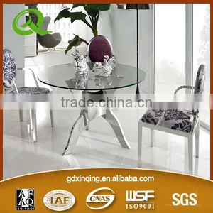 Innovative Design Stainless Steel Legs 12 Thickness Tempered Glass Dining Table thumbnail-1