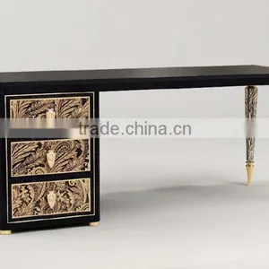 Classic Royal European Contemporary Style Pure Black Office Table Set With Bookcase BF11-01234c thumbnail-3