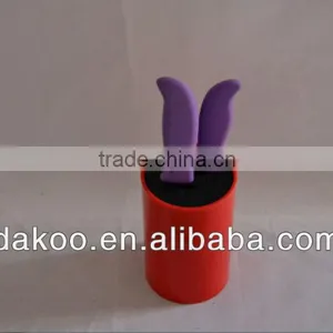 2 Pieces Purple PP+TPR Handle Zirconia Ceramic Knife With Red Holder Factory in Yangjiang thumbnail-1