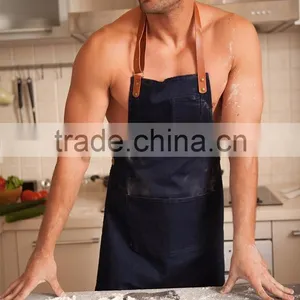 Fashion Bib Apron With Leather Strap for Work thumbnail-3