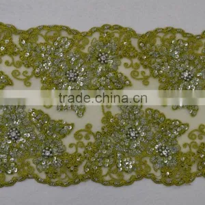 2017 Fancy George Lace Indian Embroidered Beaded Lace Trim Border thumbnail-5