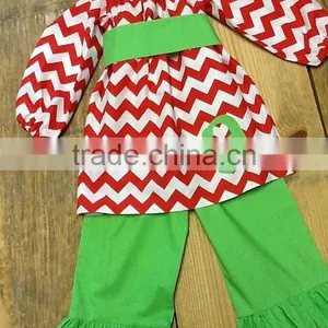 Newest Fall Clothing Set Baby Girl Boutique Christmas Outfits Girls Red Chevron Ruffle Outfits thumbnail-3