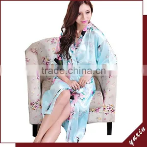 Wholesales Silk Peacock Women Silk Kimono Long Robe WR018 thumbnail-4