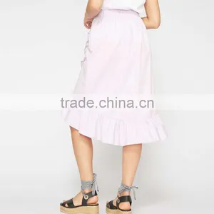 Falbala Hem Midi Wrap Skirt for Girls Hot Summer Ladies Poplin Fashion Skirts thumbnail-3
