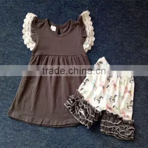 2017 Wholesale Tunic Ruffle Camper Dresses Yellow Shorts Cotton Baby Clothes thumbnail-1