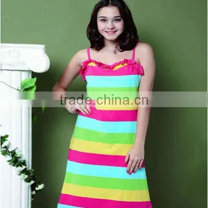 Fashion Summer Design Sleepwear for Lady Yarn Dyed Striped Pajama Dress thumbnail-1