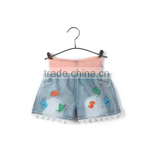 Standard Size Wholesale Fashion Lace Hem Cheap Denim Jeans for Kids thumbnail-2