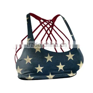 Blue Star Australian Flag Blue and Red Fitness Sports Bra thumbnail-1