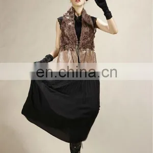 Brown Lamb Fur Fashion Women Gilet With Real Lamb Lether Trim New Fashion Women Real Fur Gilet STY.NO. 5003# thumbnail-1