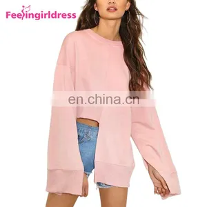 Low Moq Fashion Long Sleeve Women Solid Blank Crew Neck Plain Sweatshirt thumbnail-2
