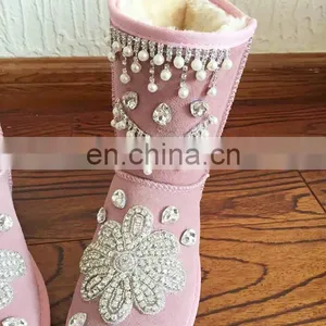 Aidocrystal Boot Women Shoes 2017 New Hot Rhinestone Pearl Warm Fur Half Snow Winter Boots Size 12 thumbnail-4