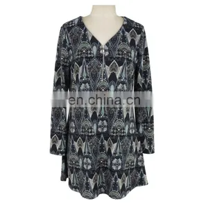 2017 Bysance Print Brushed Zipper Front Old Women Tunic Guangzhou Supplier thumbnail-1