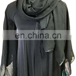 Saudi Arabia Plain Burqa 2017 / Latest Designer Black Strip Islamic Abaya / Plain Lycra Stretchable Burqa (dubai Abaya 2017) thumbnail-6