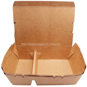 Disposable 2 3 5 Compartment Brown Paper Food Box for Take Away Fast Food Restaurant Salad Sushi Fried Chips thumbnail-2
