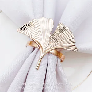 Ginkgo Leaf Plant Metal Napkin Rings Gold Table Cloth Napkin Buckle Holders thumbnail-3