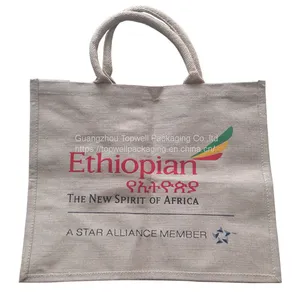 Wholesale Plain Hessian Shopper Bag Custom Printed Large Natural Eco Friendly Burlap Jute Shopping Tote Beach Bag With Logos thumbnail-1