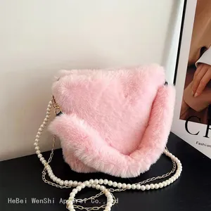 038Single Shoulder Crossbody Bag Women's Bag Splicing Plush Bag Fashion Trend thumbnail-3
