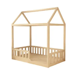 Montessori Toddler Floor Bed With Rails, Kids Floor Bed Frame, Children House Bed With Slats, Handmade Natural Solid Wood Toddler Bed thumbnail-1