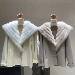 Detachable Fox Fur Navy Collar Feminine Double-sided Wool Tweed Coat and Fur Coat With a High-end Feel, New for Winter 2024 thumbnail-1