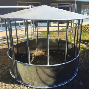 Waterproof Round Bale Feeder for Cattle Sheep and Horse With Cover Roof for Farm Trellis & Gates thumbnail-2