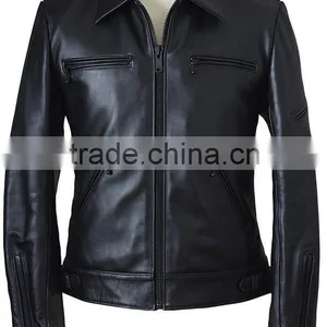 Man Leather Jacket Made of Black Genuine Sheep Skins thumbnail-1