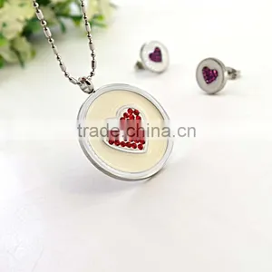 Stainless Steel Girlfriend Heart Pendant Necklace Earring Red Heart Jewelry thumbnail-4