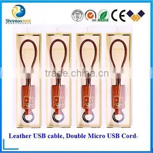 Double Micro USB Cord Leather Data Cable for Samsung Galaxy s6 Htc Mobile Phones thumbnail-4