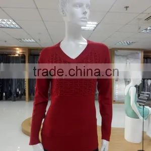 Diamond Stitch and Beading on Front 12gg V Neck Long Sleeve Kintted Sweater Pullover thumbnail-3