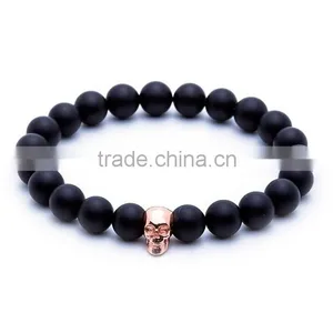 8mm Matt Black Onxy Bead With 18k Gold Stainless Steel Lion Head Bracelet for Men thumbnail-3
