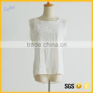 Solid Color Mesh Embroider Cap Sleeve Short New Models Blouses thumbnail-1