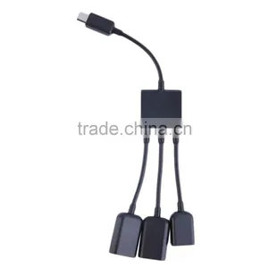 3 in 1 Micro USB HUB Male to Female Double USB 2.0 Host OTG Adapter Cable Converter Extender Universal For Mobile Phones Black thumbnail-2