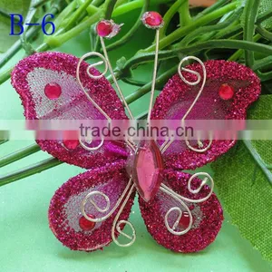 Hot Pink Artificial Colorful Silk Stocking Nylon Organza Butterfly Wire Mesh Butterfly for Garden Decoration thumbnail-1