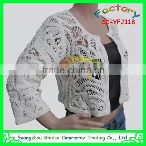Sexy Knitted Hollow Girls Long Sleeve Crochet Embroidery Lace Top thumbnail-2