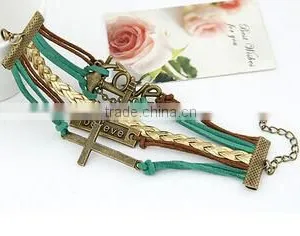 >>Best Selling SW16499 Christian I LOVE Cross Leather Bracelet/ thumbnail-3