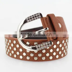 Women FULL Flat Metal Fashion PU Beaded Belts With Shiny Rhinestone Accessories for Jeans thumbnail-2