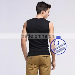 Custom Wholesale 100% Cotton Sports V-neck Tank Top Men thumbnail-5