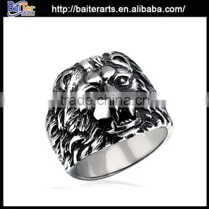 Popular Antique Titanium Lion Head Ring , Stainless Steel Ring With Lion Head thumbnail-1