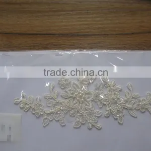 Embroidery Lace Applique With Cords and Beads for Wedding Dress thumbnail-1