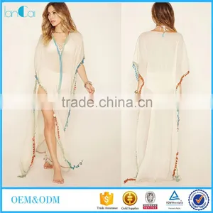 2016 New Style V Neck Long Dress Europe Pom-Trim Dress For Women thumbnail-1