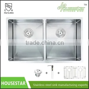 Factory Price Undermount Kitchen Sink Stainless Steel Handmade Double Bowl Kitchens Sink With Strainer and Colander R10-3219 thumbnail-1
