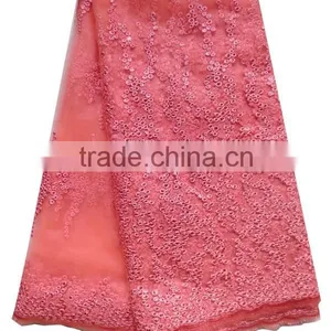 High Quality Peach Color French Lace / African Cotton Lace/embroidery French Lace Fabric With Sequins 2015 thumbnail-1