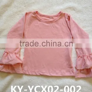 Solid Color T-shirt Long Sleeve Ruffle Shirt Half Sleeve Ruffle Shirt in Many Colors for Wholesale Children's Boutique Clothing thumbnail-2