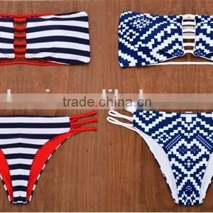 Navy Blue and White Striped Popular Brazilian Reversible Bikini thumbnail-6