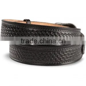 Western Men Rodeo Style Cowhide Leather Ranger Basketweave Emboss Leather Belts Wholesale thumbnail-2