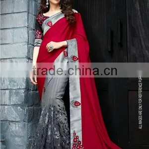 Designer Velvet Blouse and Red and Black Color Womaniya Designer Sarees Collections thumbnail-4