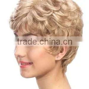 Hand Tied Mono Wigs, Synthetic Hair Short Curly Wigs for White Women thumbnail-1