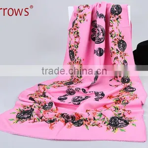 2016 New Design 100% Arcylic Women Ladies Winter Scarf Shawls Wrap Printed Coins and Floral Pattern Tassel thumbnail-3